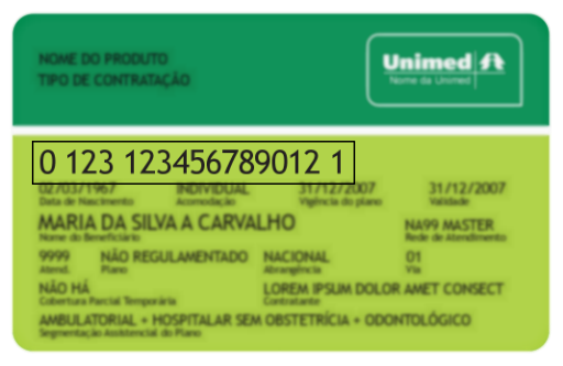 Template do cartão mostrando a localização do código do beneficiário, na parte frontal do cartão magnético